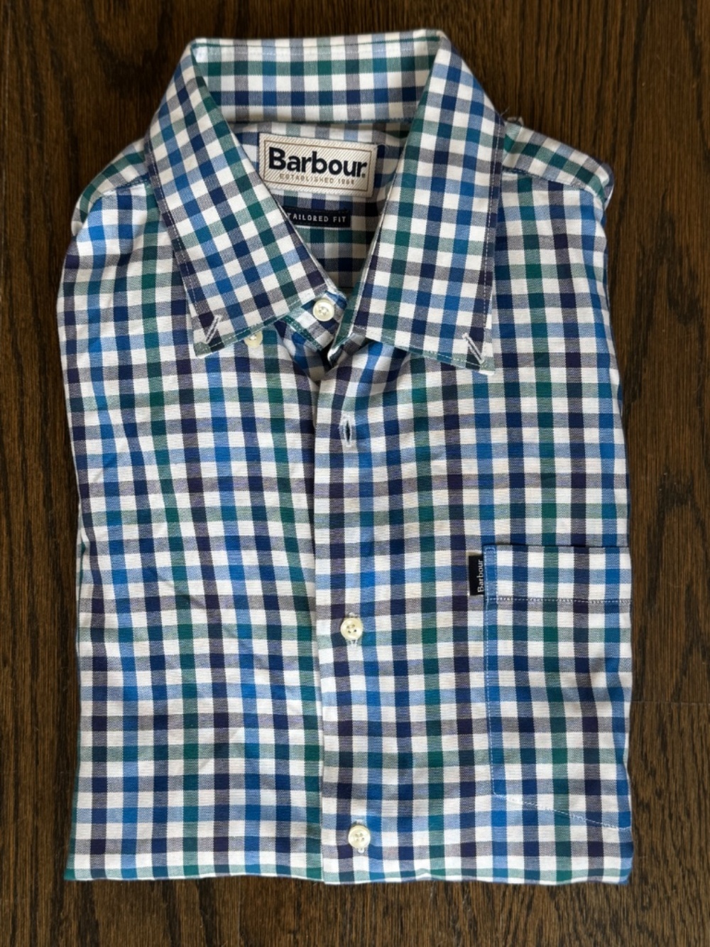 Barbour Bibury Men’s Blue Green Gingham Check Button Down Shirt size M Tailored